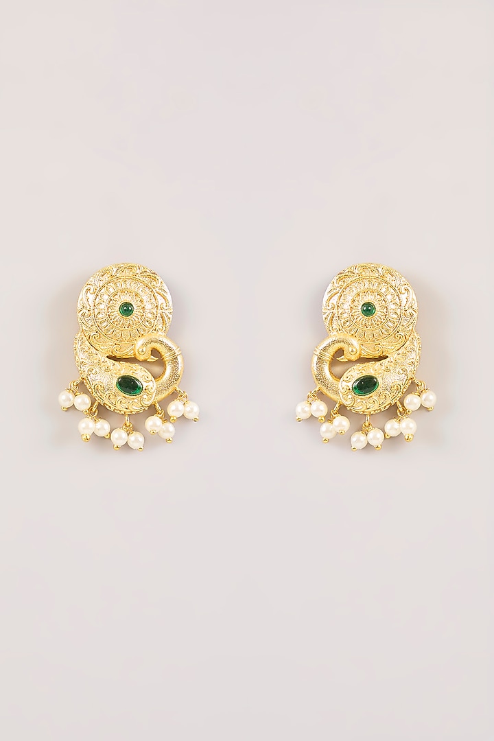 Gold Finish Shell Pearl Temple Dangler Earrings by Aura Trends at Pernia's Pop Up Shop