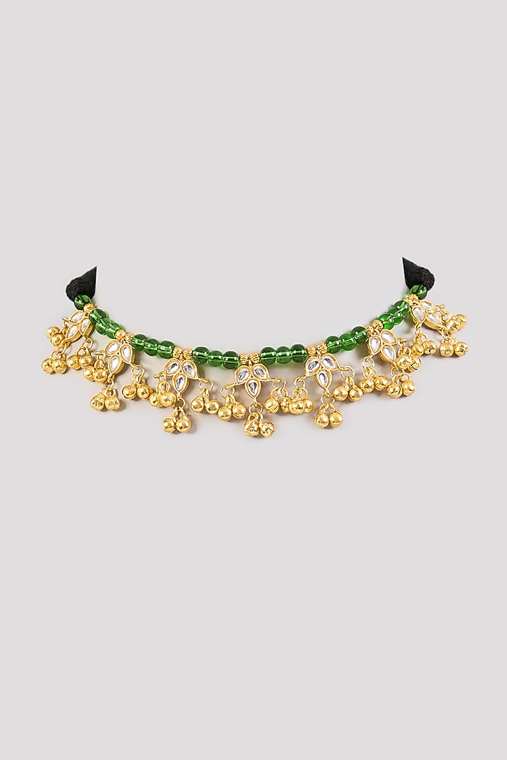 Gold Finish Green Stone & Pearl Choker Necklace by Aura Trends at Pernia's Pop Up Shop
