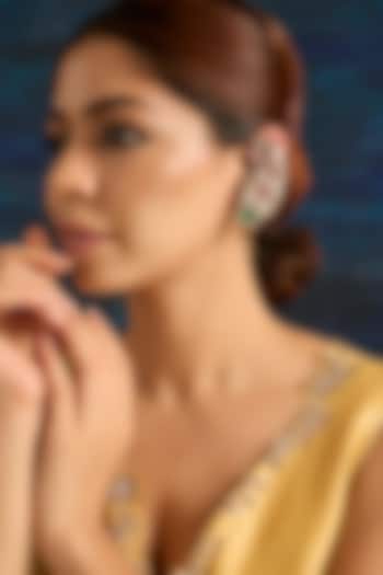 Gold Finish Green & Pink Kundan Polki Ear Cuff Earrings by Auraa Trends at Pernia's Pop Up Shop