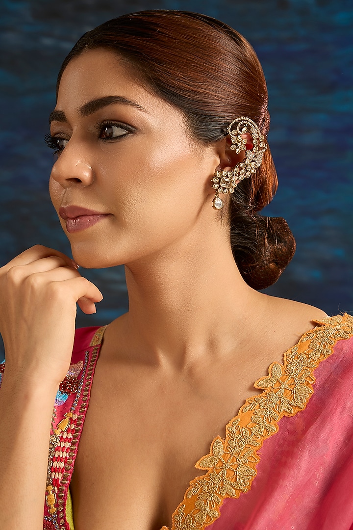 Gold Finish Kundan Polki Earcuffs by Auraa Trends at Pernia's Pop Up Shop