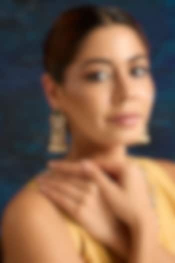 Gold Finish Green & Pink Kundan Polki Jhumka Earrings by Auraa Trends at Pernia's Pop Up Shop