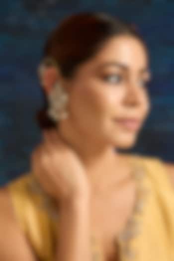 Gold Finish Kundan Polki & Pearl Drop Earcuff Jhumka Earrings by Auraa Trends at Pernia's Pop Up Shop