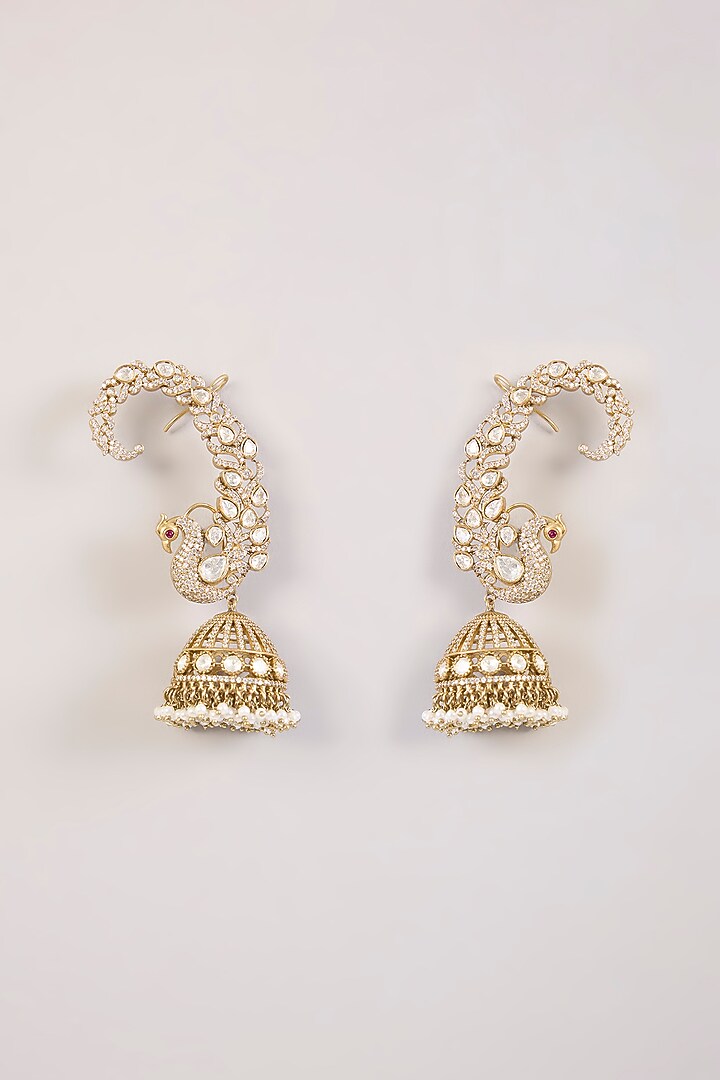 Gold Finish Green Kundan Polki Earcuff Jhumka Earrings by Aura Trends at Pernia's Pop Up Shop