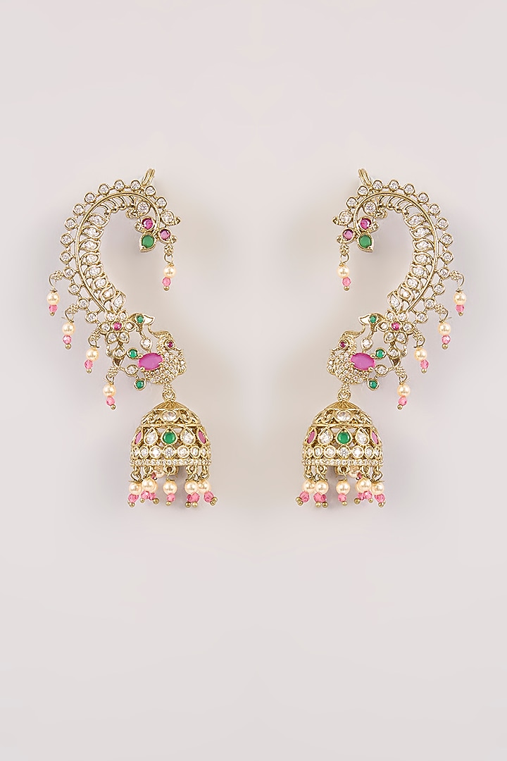 Rose Gold Finish Pearl Drop Earcuff Jhumka Earrings by Aura Trends at Pernia's Pop Up Shop