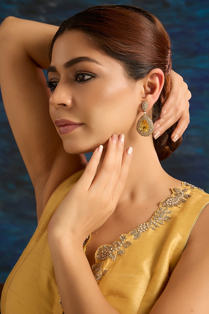 Gold Finish Green Kundan Polki Dangler Earrings by Auraa Trends at Pernia's Pop Up Shop