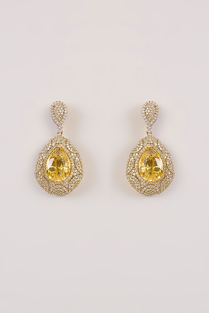 Gold Finish Green Kundan Polki Dangler Earrings by Aura Trends at Pernia's Pop Up Shop