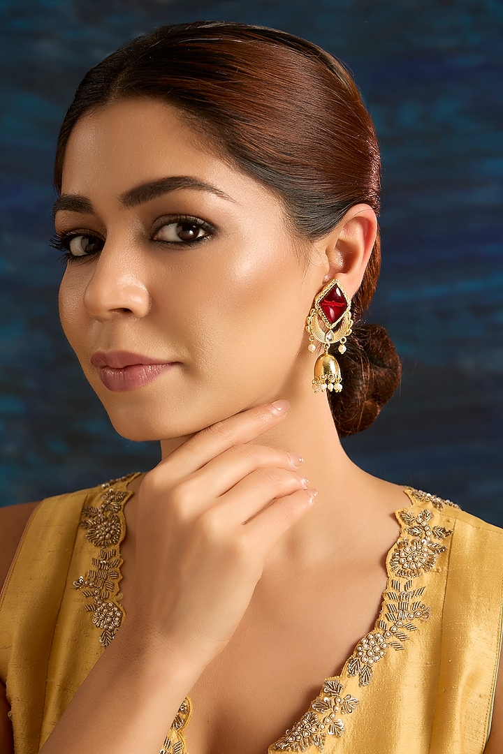 Gold Finish Pink Kundan Polki Dangler Earrings by Auraa Trends at Pernia's Pop Up Shop