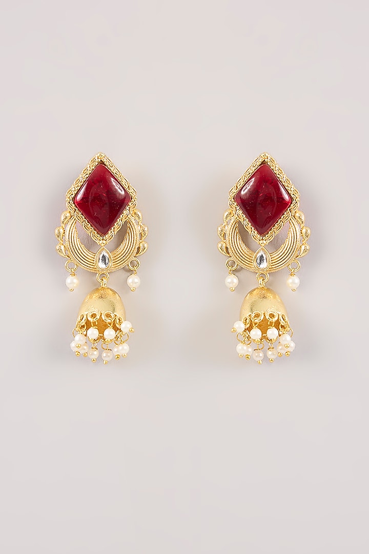 Gold Finish Pink Kundan Polki Dangler Earrings by Aura Trends at Pernia's Pop Up Shop