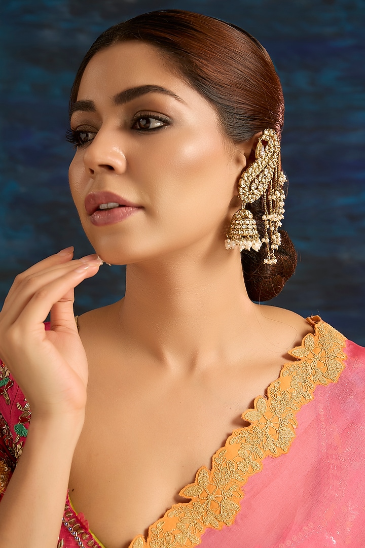 Gold Finish Pearl Earcuff Jhumka Earrings by Auraa Trends at Pernia's Pop Up Shop