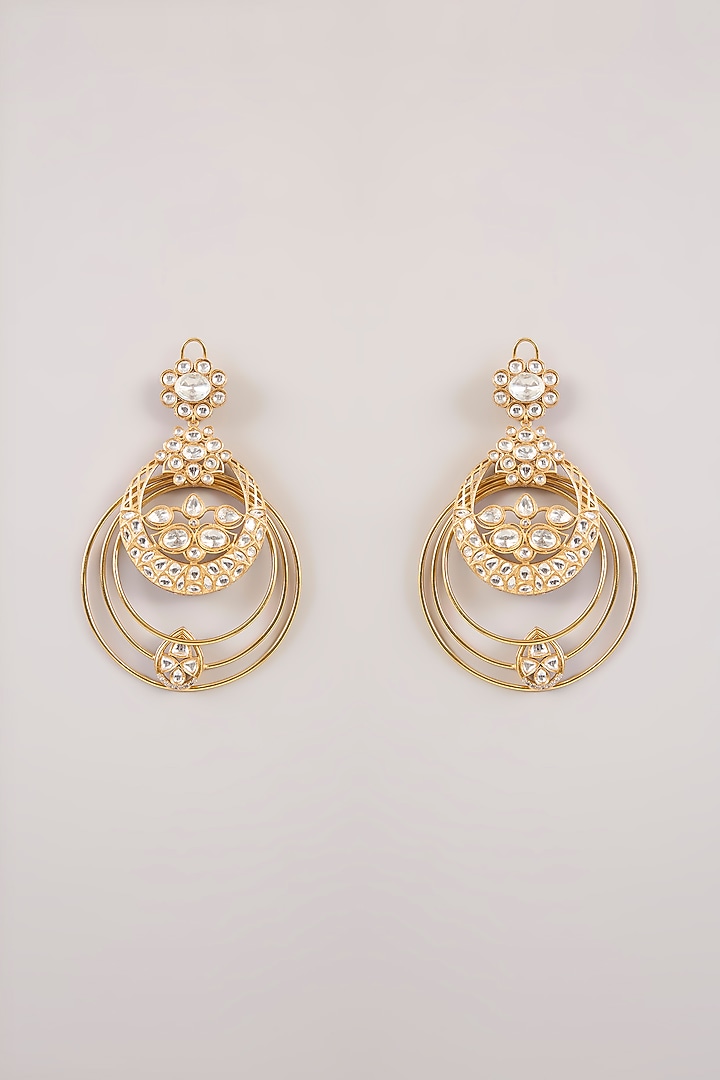 Gold Finish Pink Kundan Polki Chandbali Earrings by Aura Trends at Pernia's Pop Up Shop