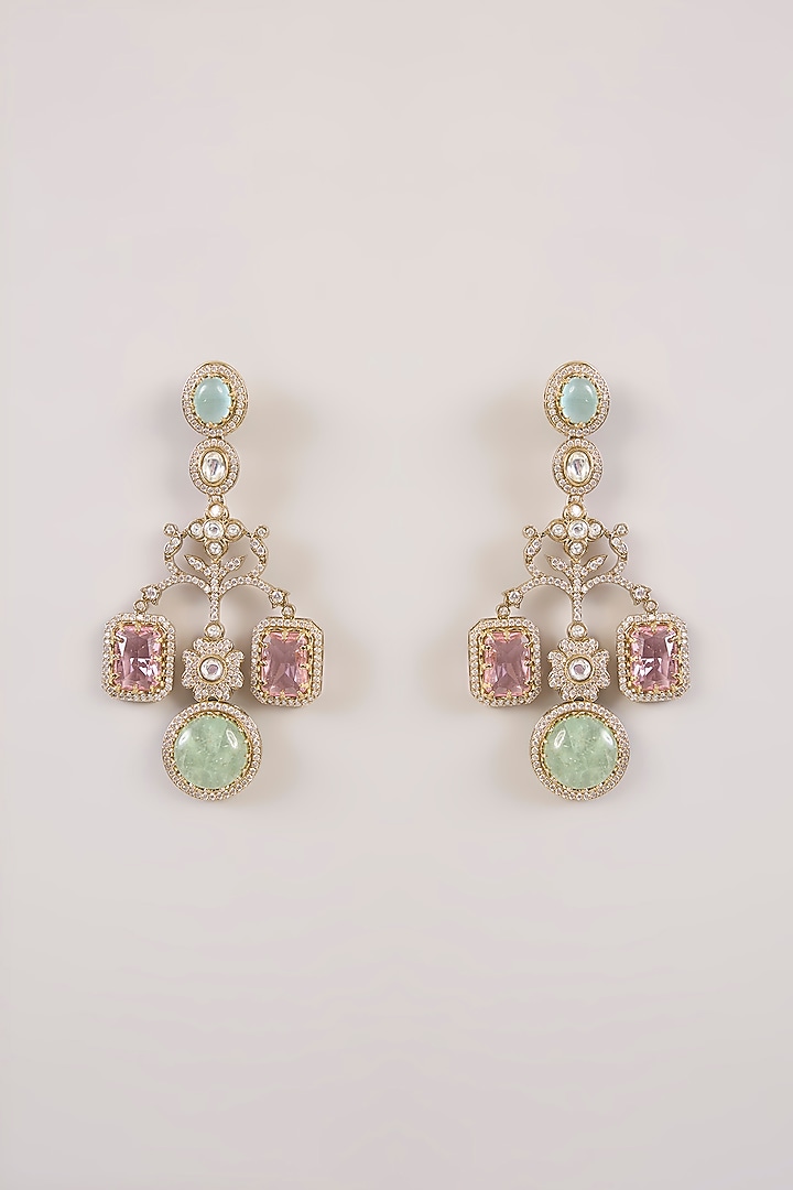 Gold Finish Rose Quartz & Pearl Dangler Earrings by Aura Trends at Pernia's Pop Up Shop