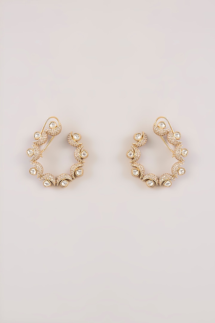 Gold Finish Kundan Polki & Pearl Dangler Earrings by Aura Trends at Pernia's Pop Up Shop