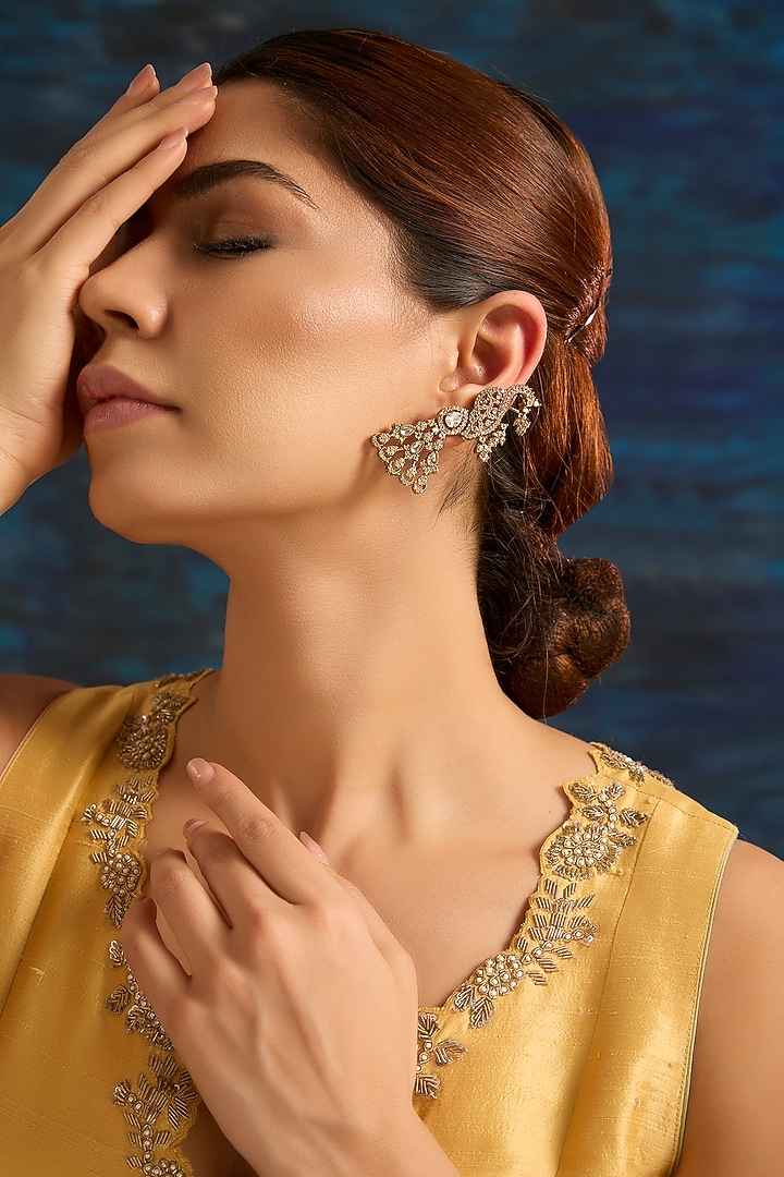 Gold Finish Kundan Polki & Pearl Dangler Earrings by Auraa Trends at Pernia's Pop Up Shop
