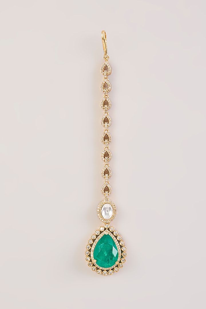 Gold Finish Green Onyx Maangtikka by Aura Trends at Pernia's Pop Up Shop