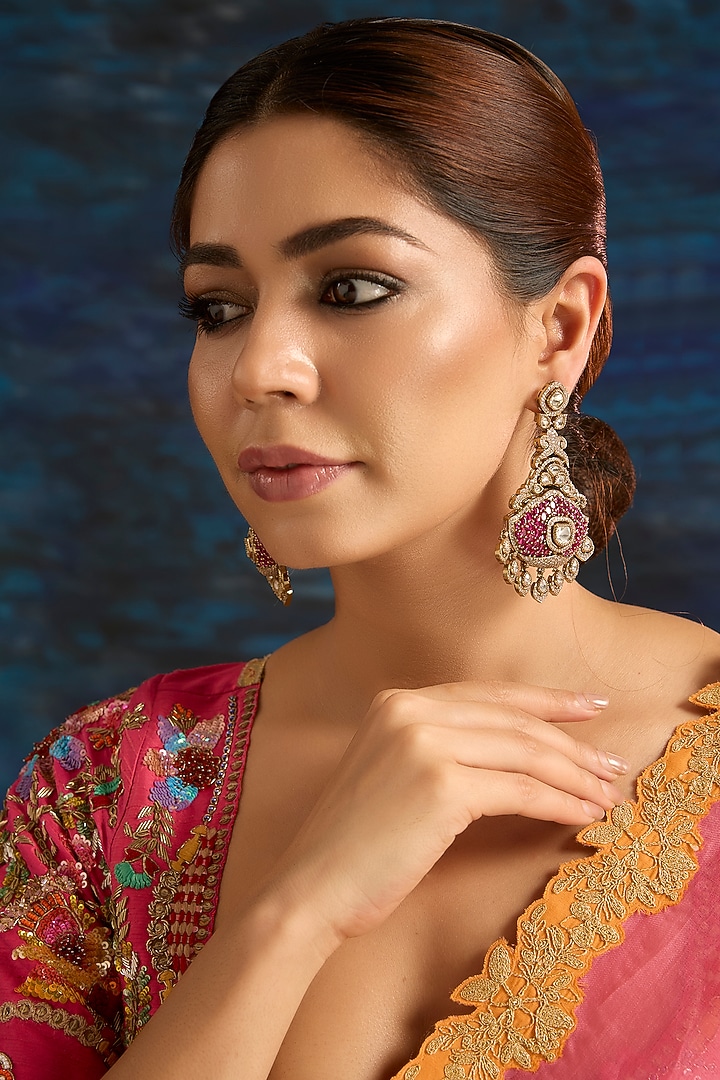 Gold Finish Kundan Polki Dangler Earrings by Auraa Trends at Pernia's Pop Up Shop