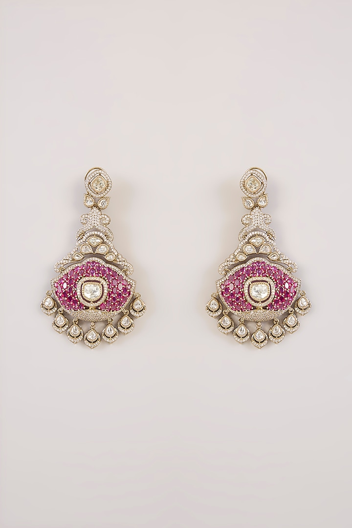 Gold Finish Kundan Polki Dangler Earrings by Aura Trends at Pernia's Pop Up Shop