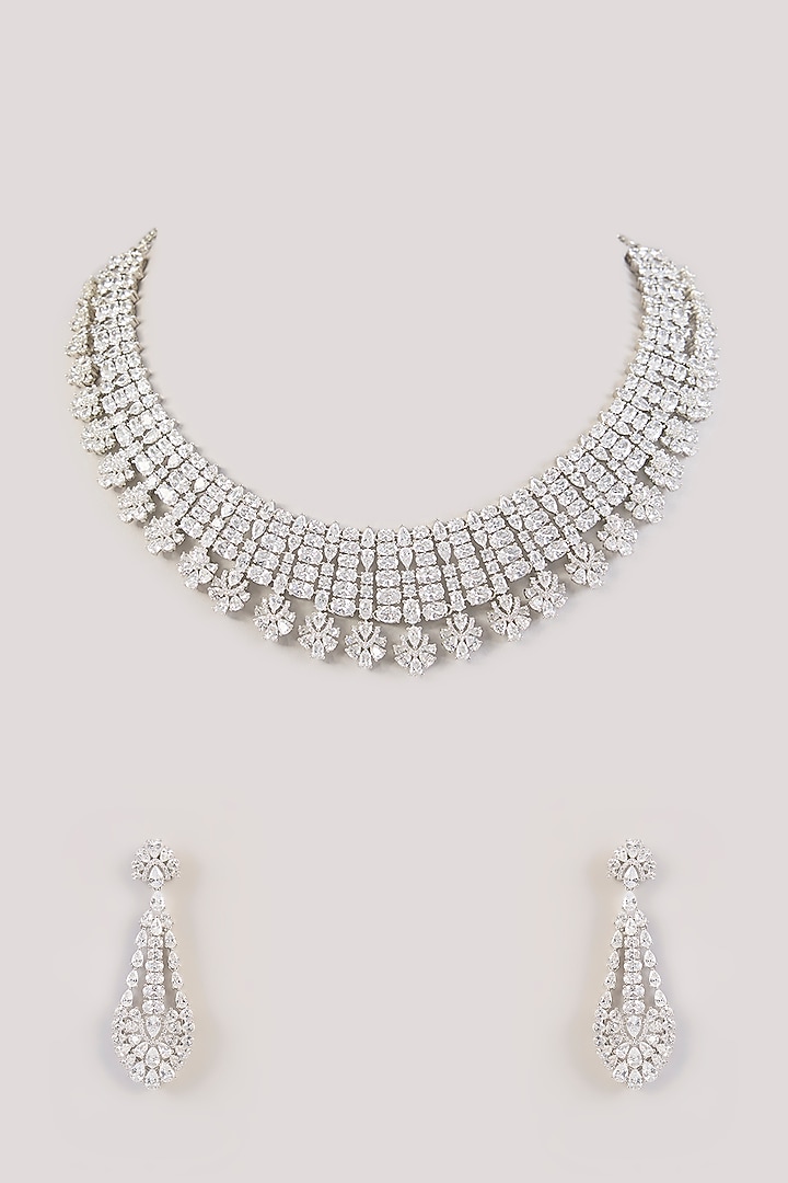 White Finish Zircon Necklace Set by Aura Trends at Pernia's Pop Up Shop