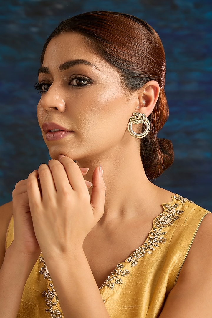 Gold Finish Kundan Polki Dangler Earrings by Auraa Trends at Pernia's Pop Up Shop
