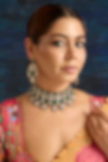 Gold Finish Green Kundan Polki Choker Necklace Set by Auraa Trends at Pernia's Pop Up Shop