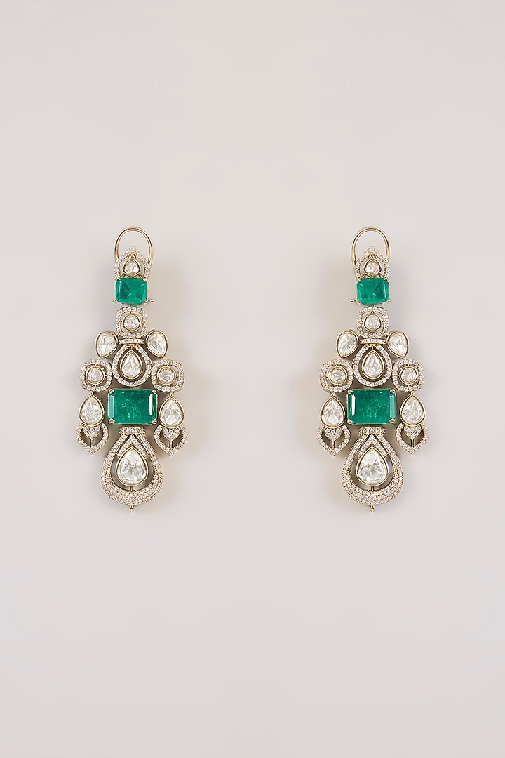 Gold Finish Green Kundan Polki Choker Necklace Set by Aura Trends at Pernia's Pop Up Shop