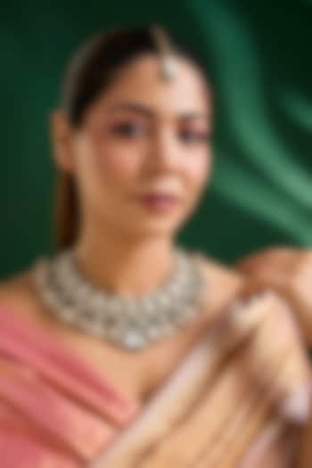 Gold Finish Multi-Colored Kundan Polki Necklace With Maangtikka by Auraa Trends at Pernia's Pop Up Shop