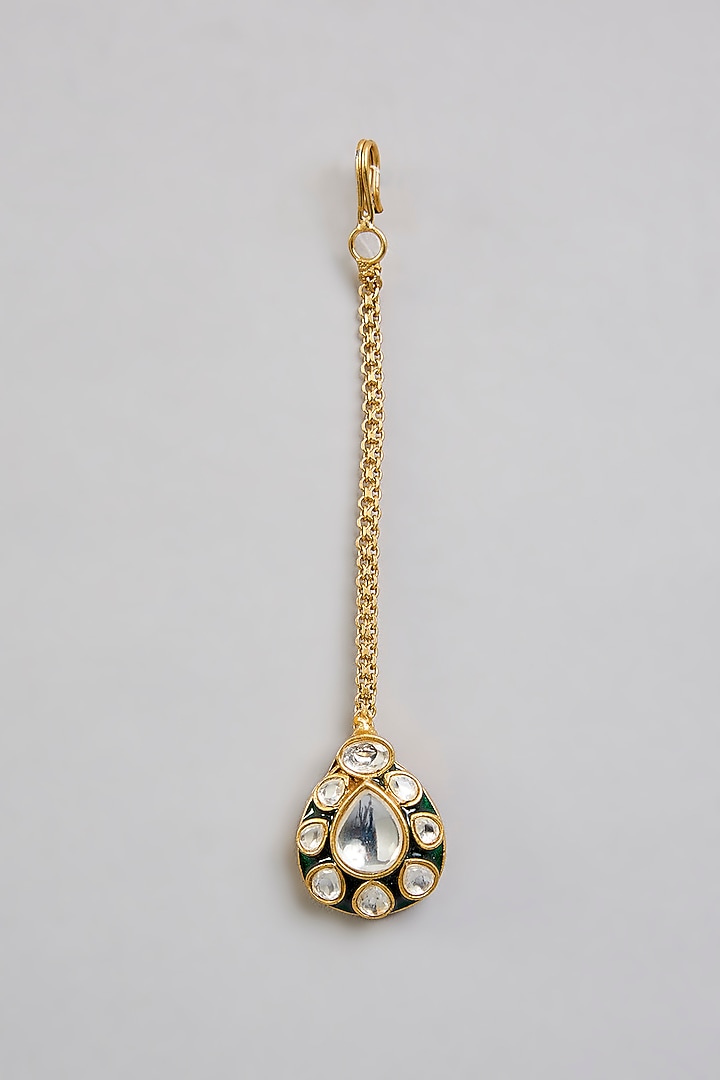 Gold Finish Multi-Colored Kundan Polki Necklace With Maangtikka by Aura Trends at Pernia's Pop Up Shop