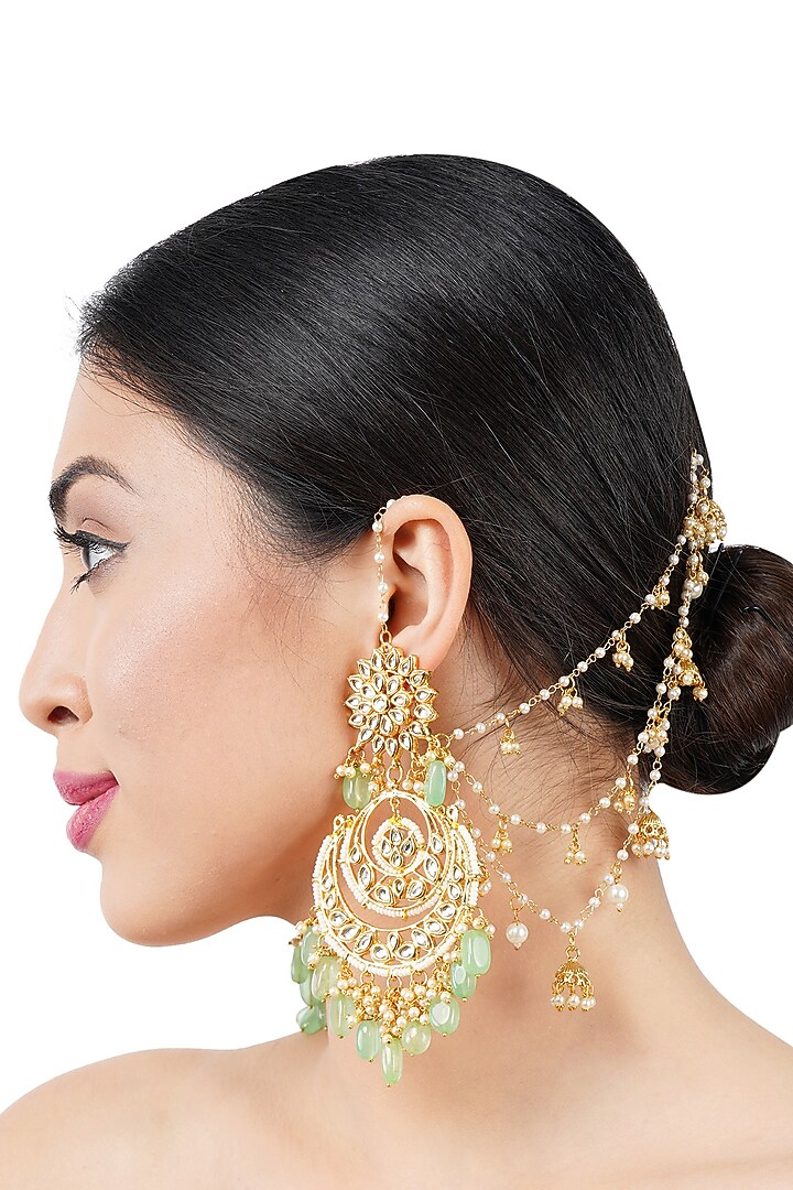 Gold Plated Kundan Chandbali Earrings by Aura Trends at Pernia's Pop Up Shop