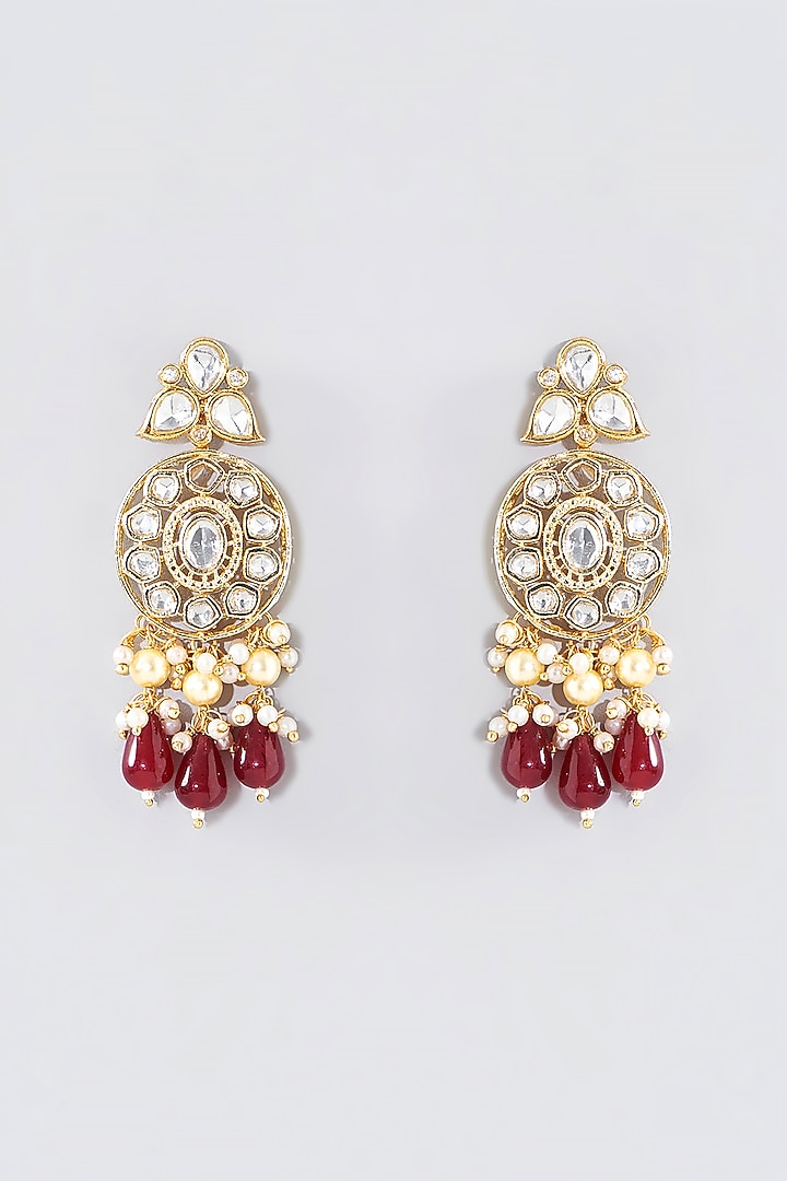 Gold Finish Red Kundan Polki Choker Necklace Set by Aura Trends at Pernia's Pop Up Shop