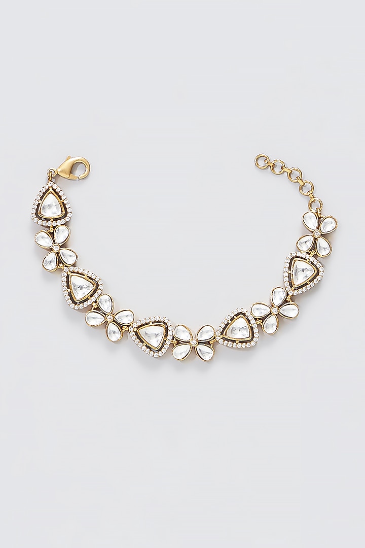 Gold Finish Kundan Polki Bracelet by Aura Trends at Pernia's Pop Up Shop