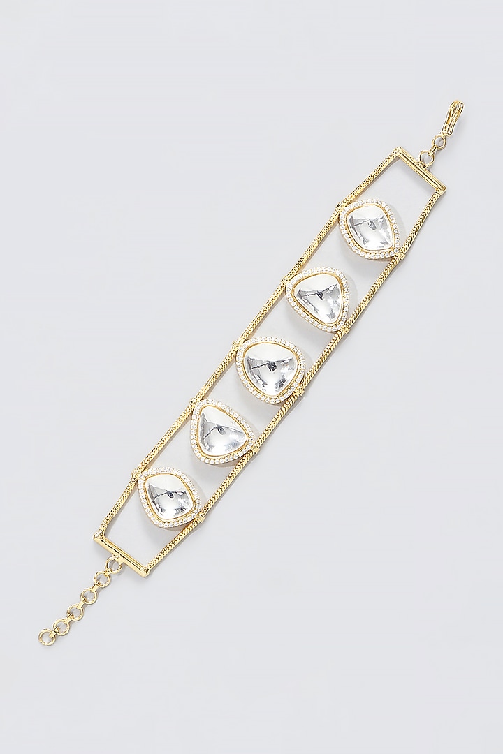 Gold Finish Kundan Polki Bracelet by Aura Trends at Pernia's Pop Up Shop