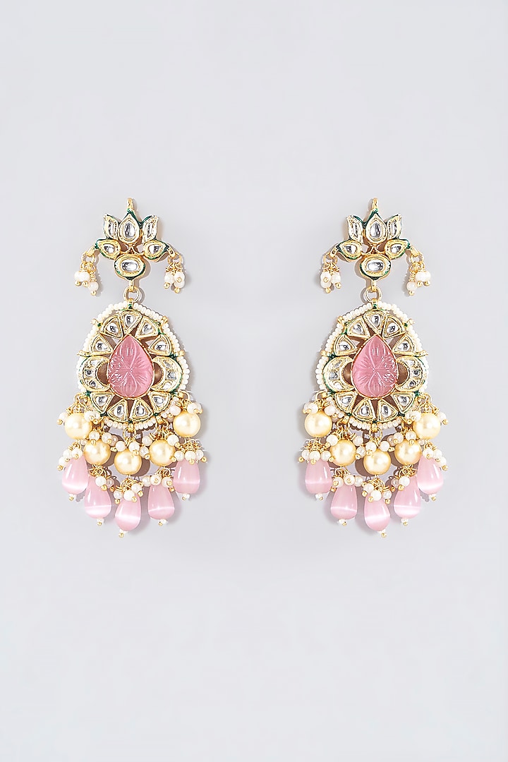 Gold Finish Pink Kundan Polki Choker Necklace Set by Aura Trends at Pernia's Pop Up Shop