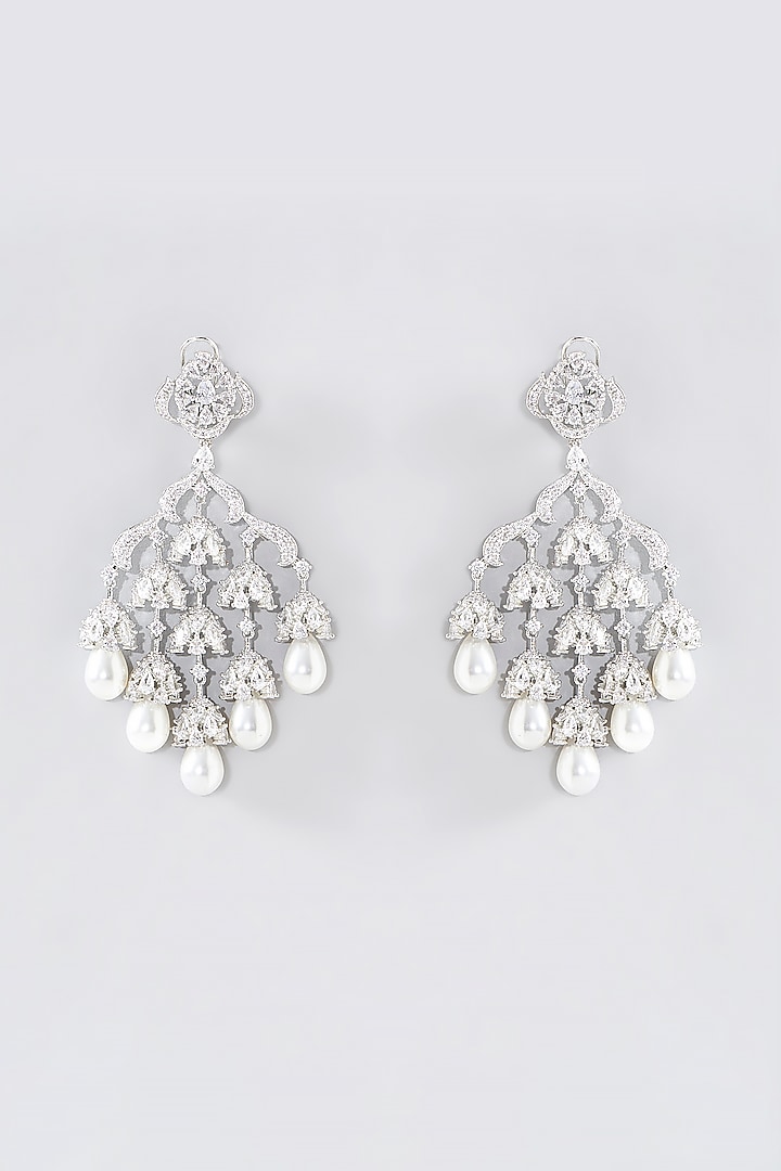 White Rhodium Finish American Diamond Dangler Earrings by Auraa Trends