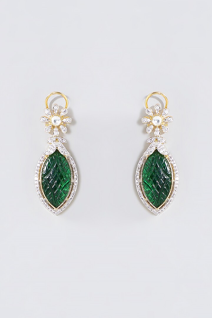 Gold Finish Green American Diamond Necklace Set by Aura Trends at Pernia's Pop Up Shop