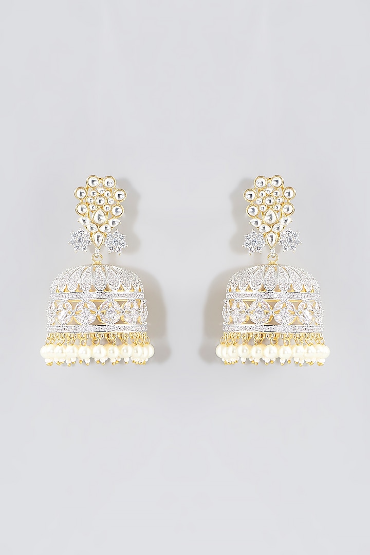 Gold Finish Kundan Polki Jhumka Earrings by Auraa Trends at Pernia's Pop Up Shop