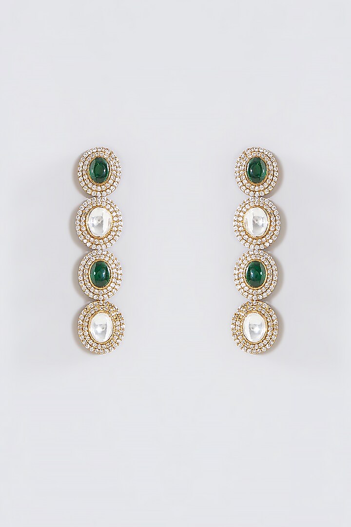 Gold Finish Green Kundan Polki Layered Necklace Set by Aura Trends at Pernia's Pop Up Shop