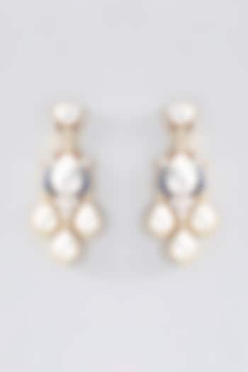 Gold Finish Blue & Red Kundan Polki Dangler Earrings by Auraa Trends