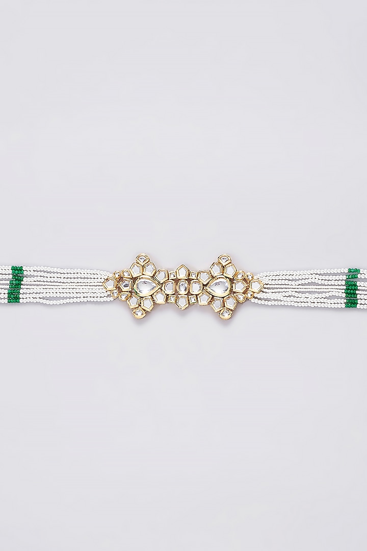 Gold Finish Kundan Polki & Beaded Necklace Set by Aura Trends at Pernia's Pop Up Shop