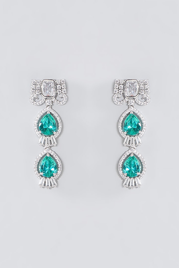 White Rhodium Finish Blue American Diamond Necklace Set by Aura Trends at Pernia's Pop Up Shop