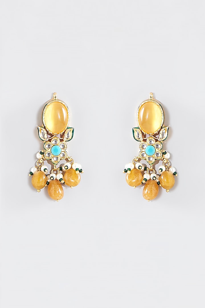 Gold Finish Yellow Kundan Polki Choker Necklace Set by Aura Trends at Pernia's Pop Up Shop