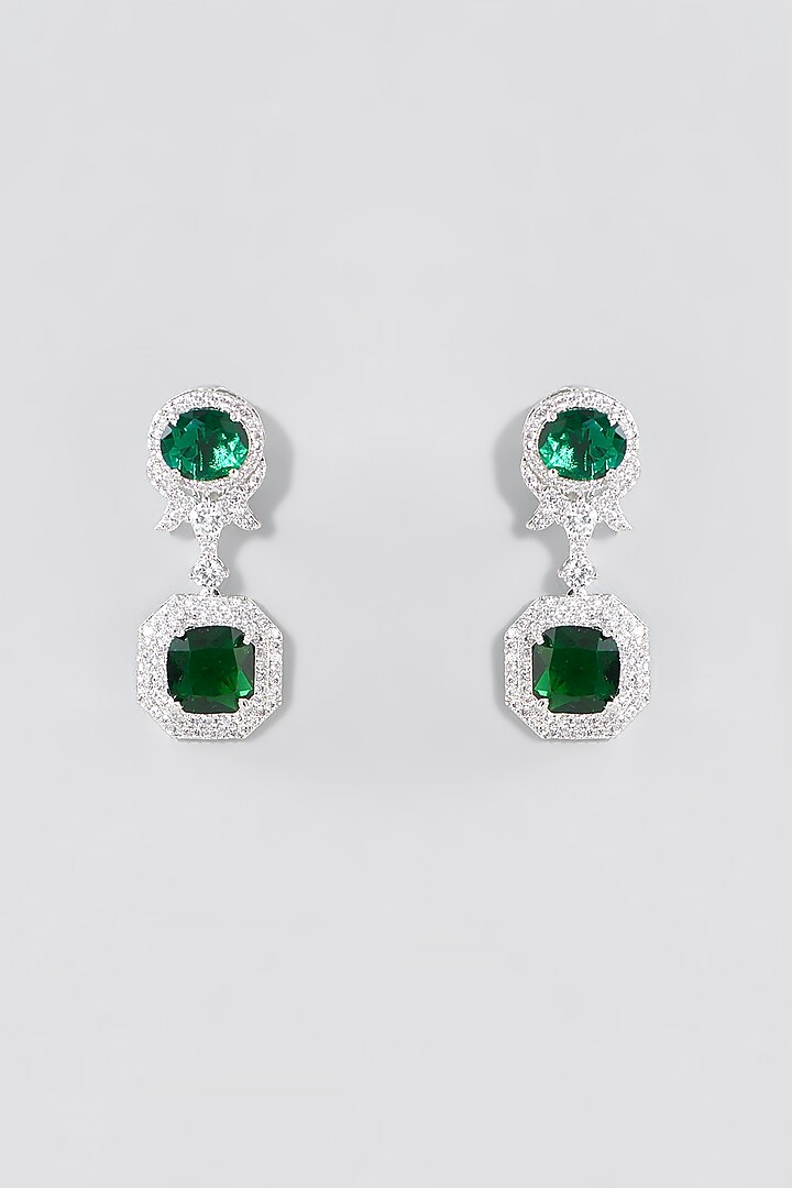 White Rhodium Finish Green American Diamond Necklace Set by Aura Trends at Pernia's Pop Up Shop