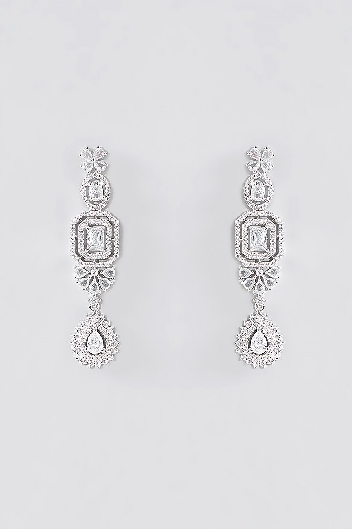 White Rhodium Finish American Diamond Layered Necklace Set by Aura Trends at Pernia's Pop Up Shop