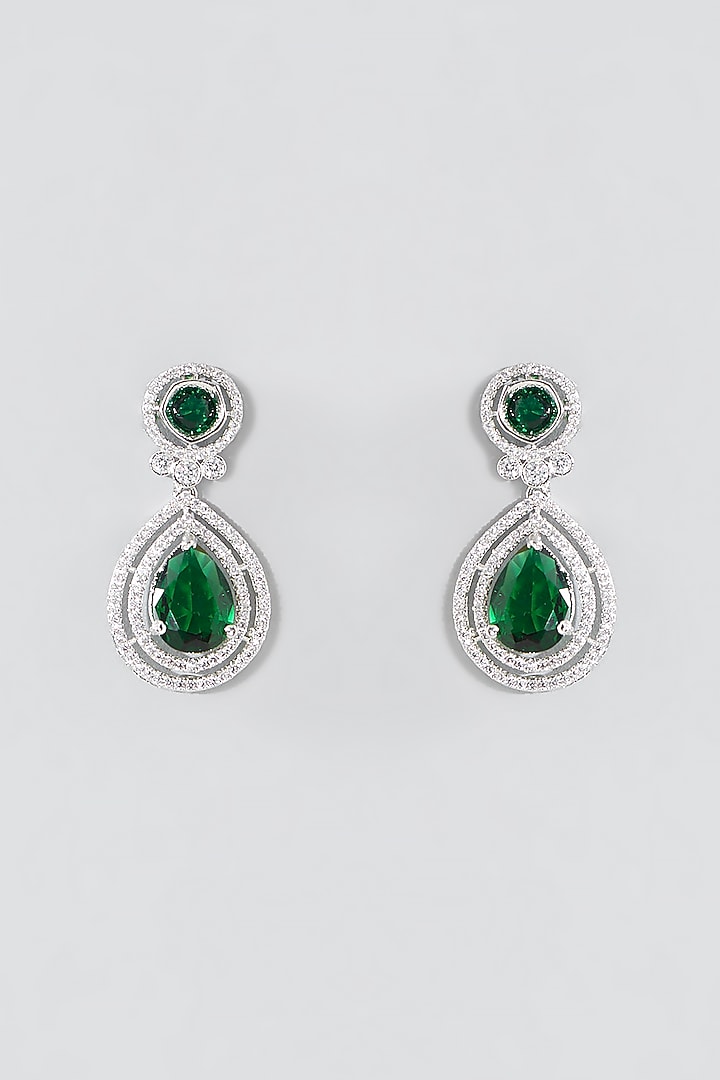 White Rhodium Finish Green American Diamond Necklace Set by Aura Trends at Pernia's Pop Up Shop