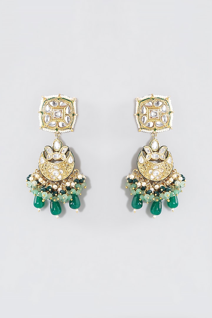 Gold Finish Green Kundan Polki & Beaded Necklace Set by Aura Trends at Pernia's Pop Up Shop