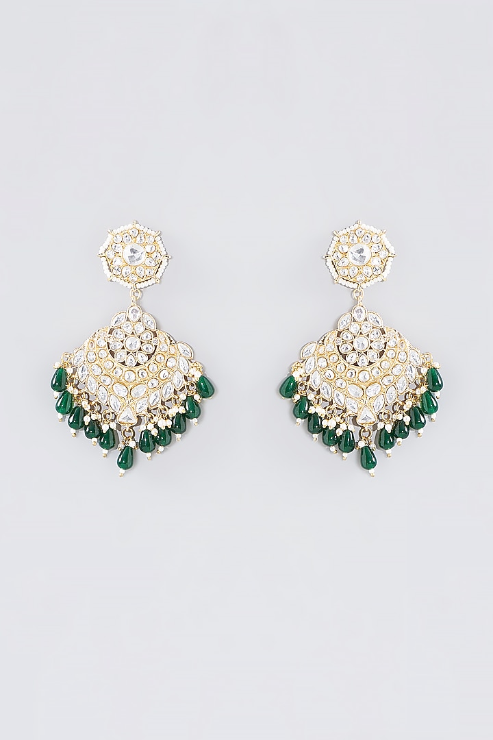 Gold Finish Kundan Polki Chandbaali Earrings by Aura Trends at Pernia's Pop Up Shop