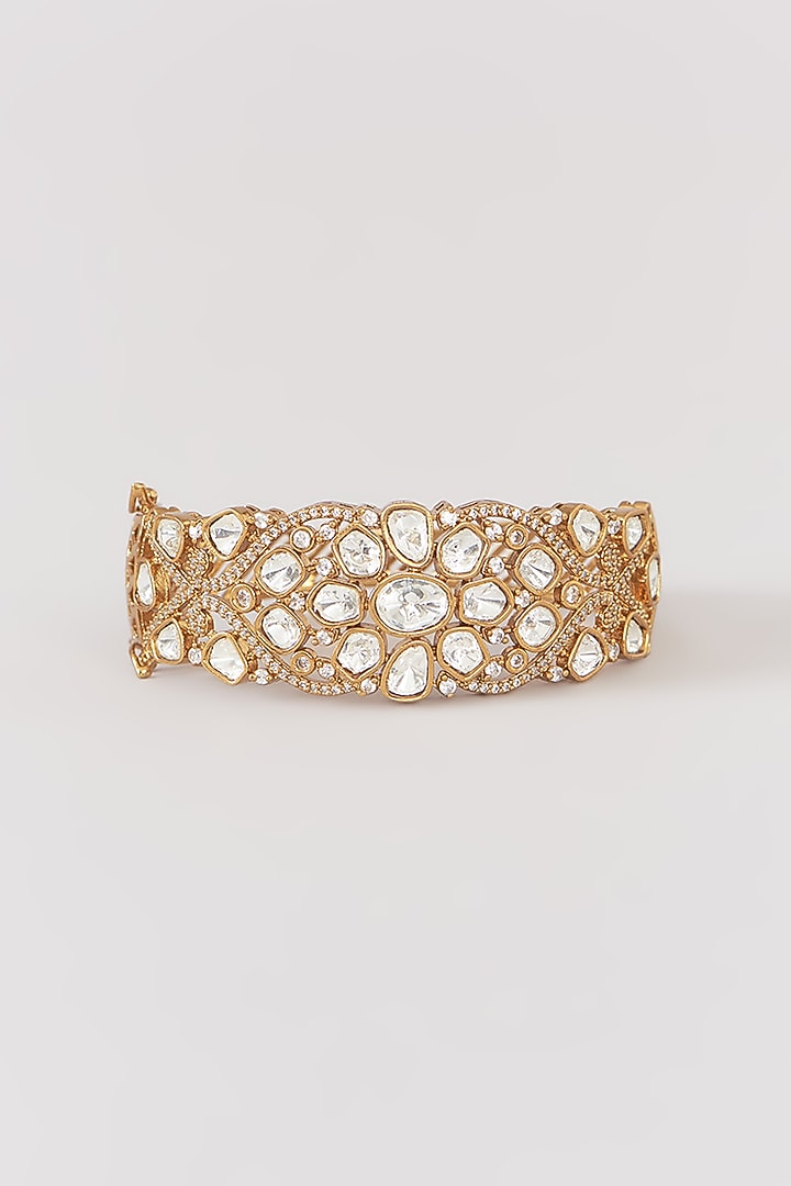 Gold Finish Kundan Polki & Beaded Bangle by Aura Trends at Pernia's Pop Up Shop