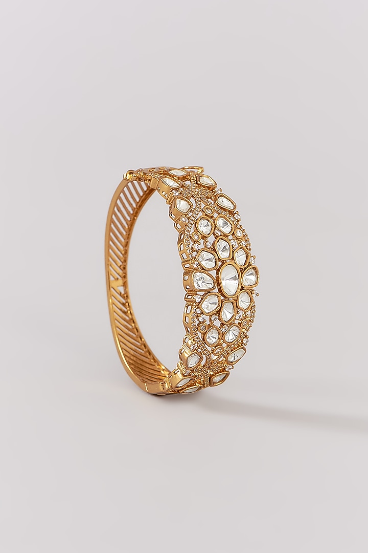 Gold Finish Kundan Polki & Beaded Bangle by Aura Trends at Pernia's Pop Up Shop