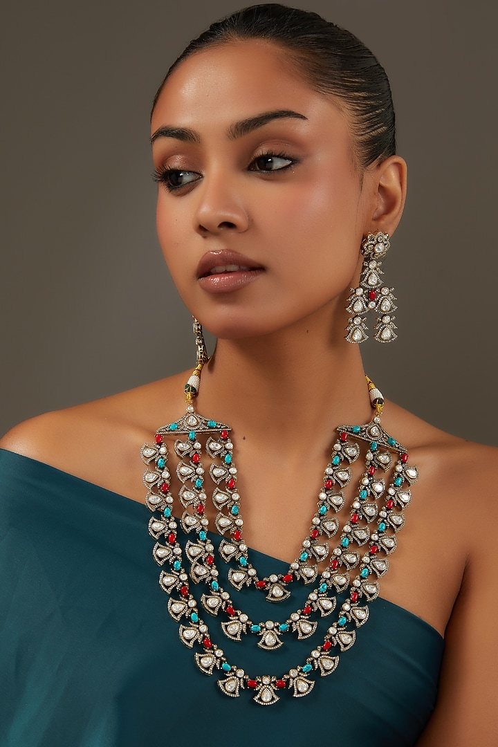 White Finish Multi-Colored Zircon Layered Necklace Set by Aura Trends at Pernia's Pop Up Shop