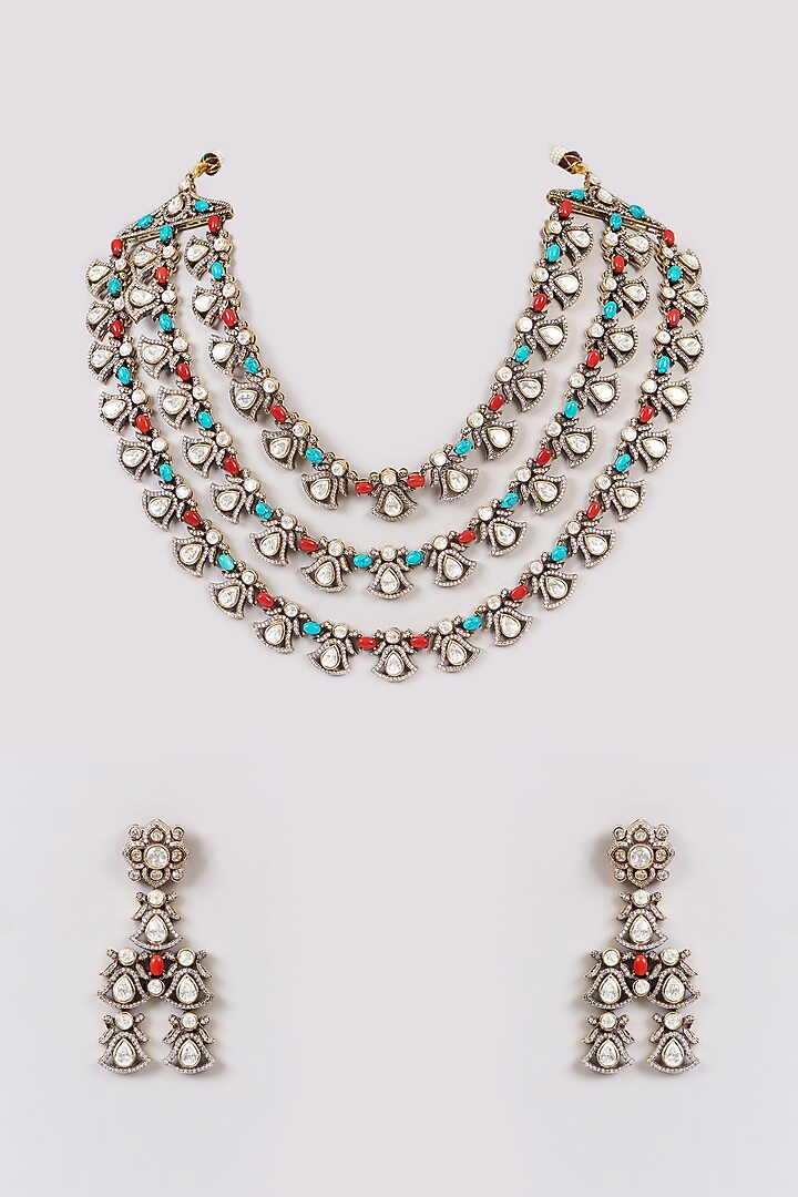 White Finish Multi-Colored Zircon Layered Necklace Set by Aura Trends at Pernia's Pop Up Shop