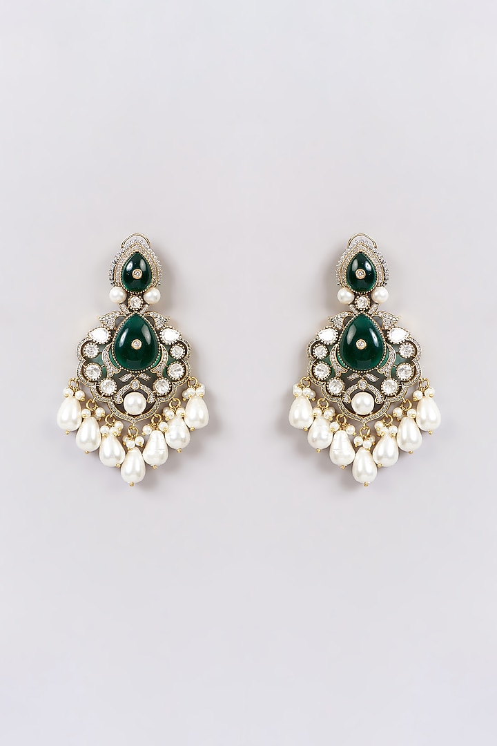 White Rhodium Finish Green Zircon Necklace Set by Aura Trends at Pernia's Pop Up Shop