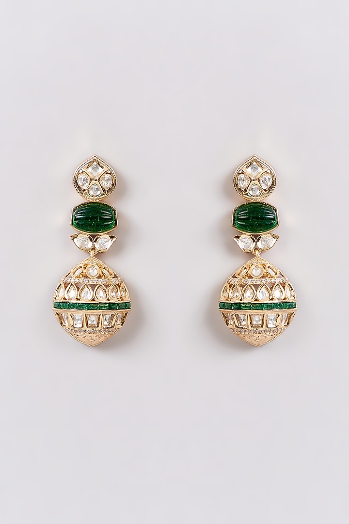 Gold Finish Green Kundan Polki Choker Necklace Set by Aura Trends at Pernia's Pop Up Shop